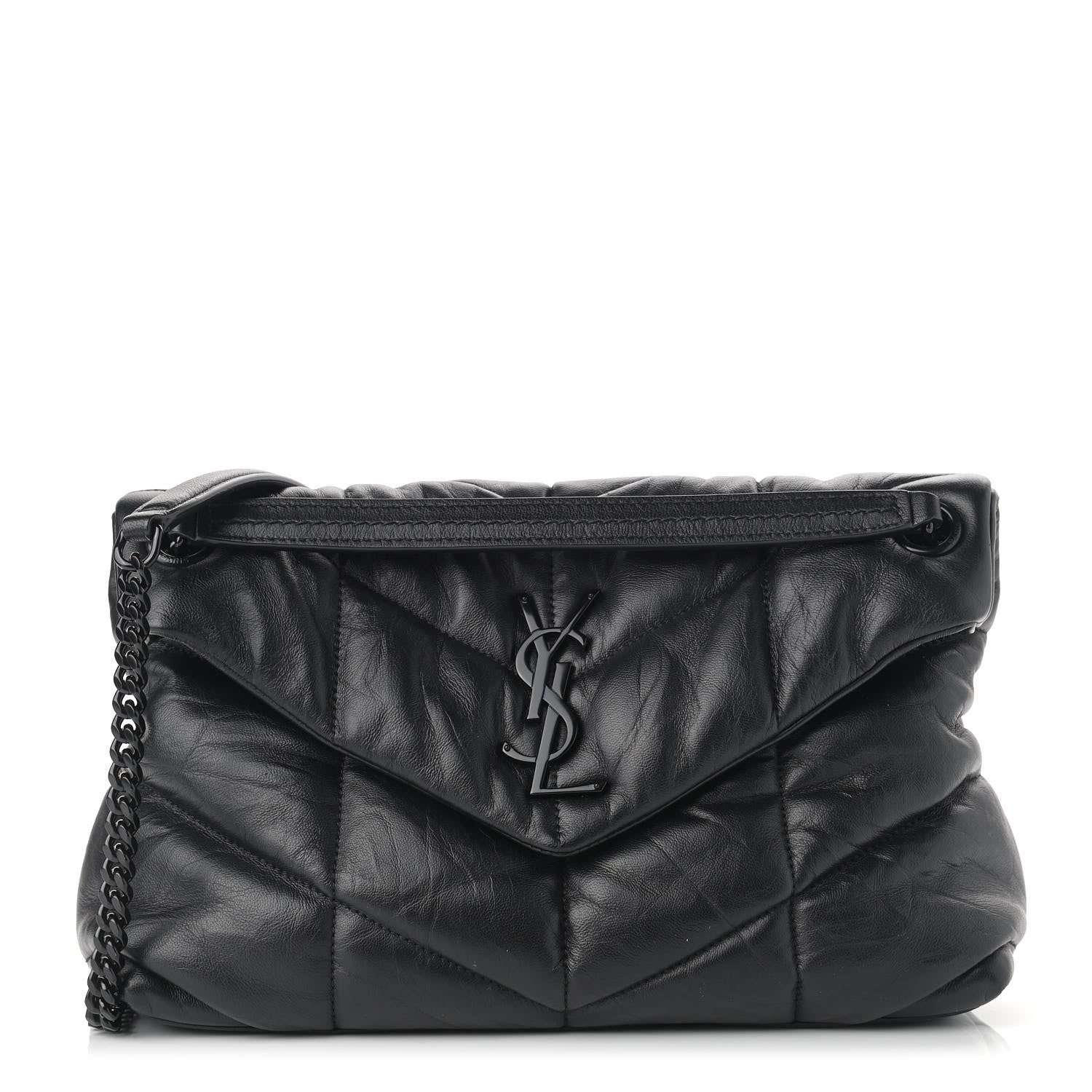 Saint Laurent Lambskin Quilted Small Loulou Puffer Monogram Chain Satchel Black 1 of 10
