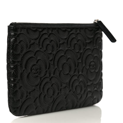Chanel Caviar Camellia Embossed Cosmetic Pouch Black 3 of 8