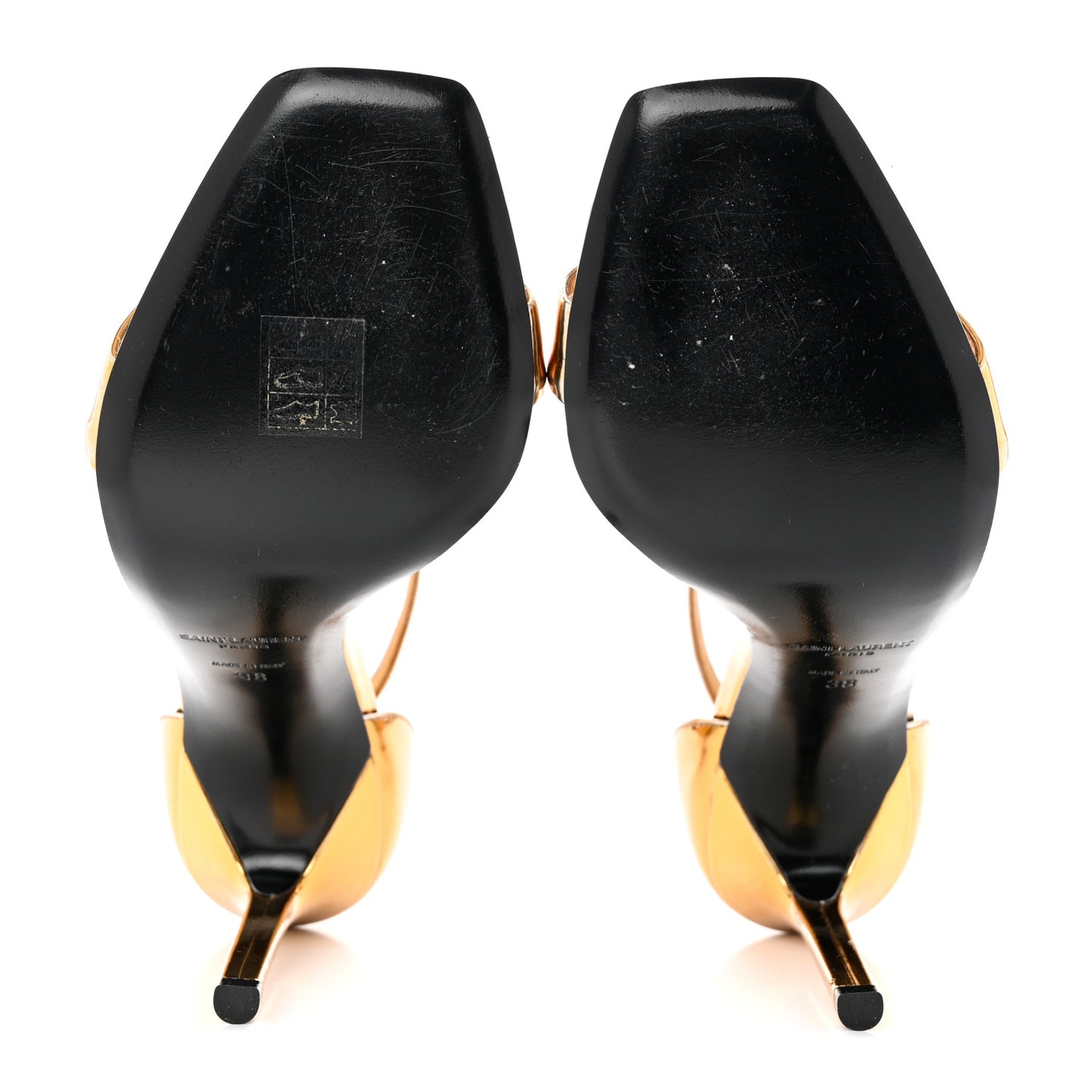 Metallic Lambskin Amber 105 Ankle Strap Sandals 38 Egypt Gold