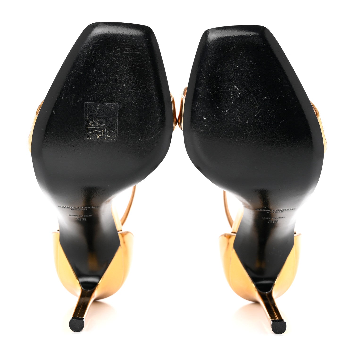 Saint Laurent Metallic Lambskin Amber 105 Ankle Strap Sandals 38 Egypt Gold 5 of 9
