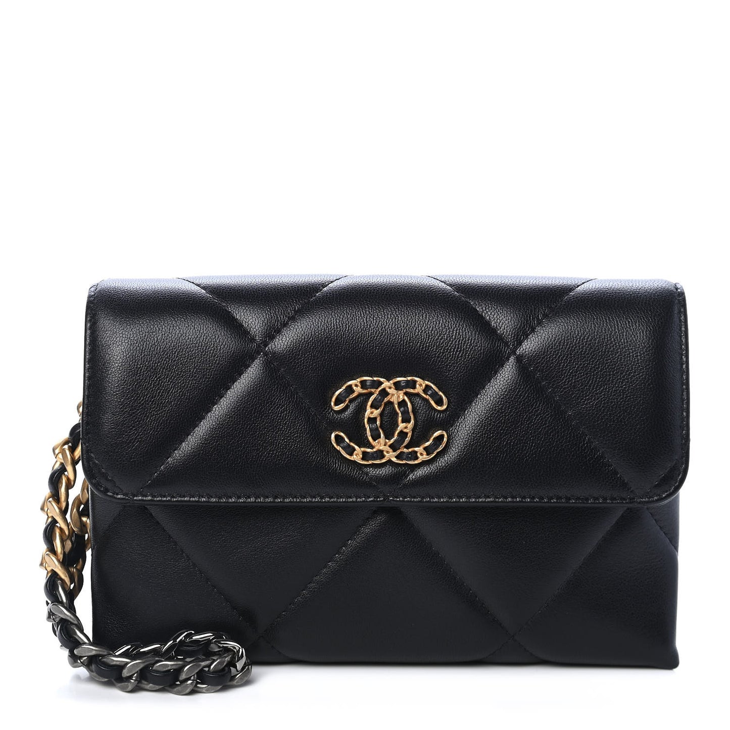 Lambskin Quilted Chanel 19 Flap Clutch Black