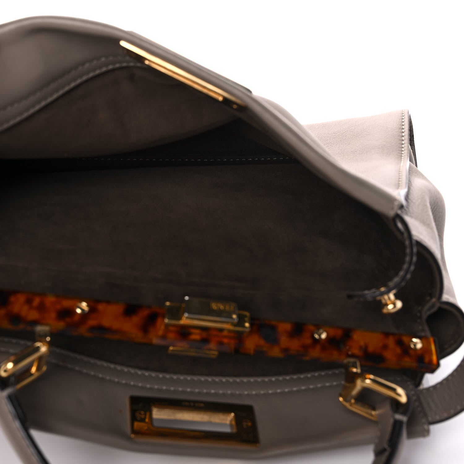 Fendi Vitello Seta Plexiglass Tortoise Medium Peekaboo Iconic Satchel Tortora 8 of 13