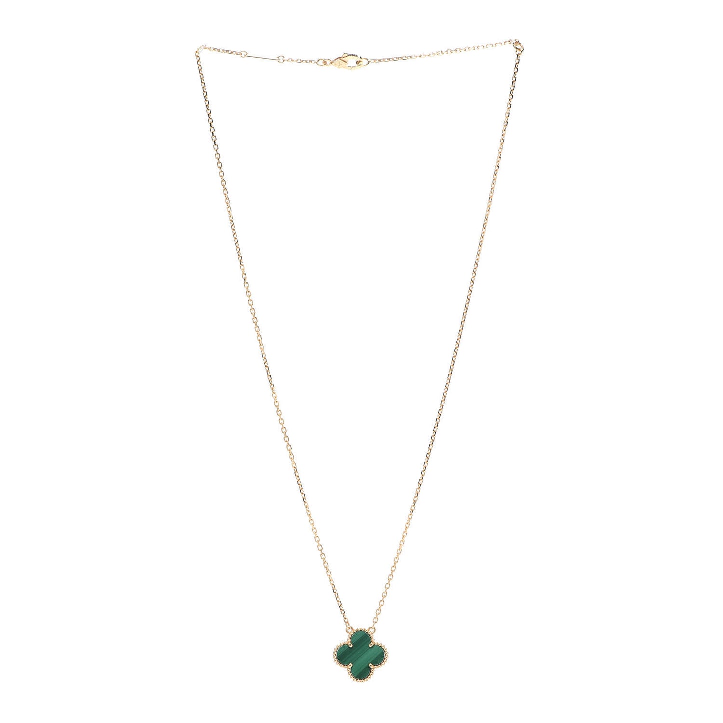 18K Yellow Gold Malachite Vintage Alhambra Pendant Necklace