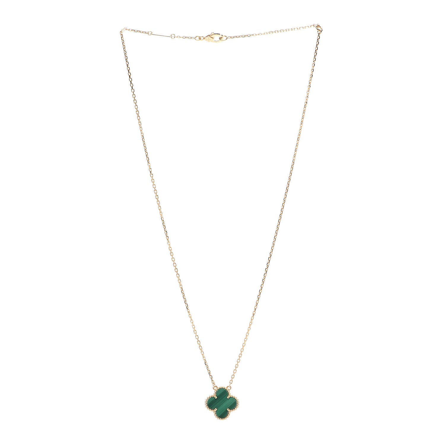 Van Cleef & Arpels 18K Yellow Gold Malachite Vintage Alhambra Pendant Necklace 3 of 6