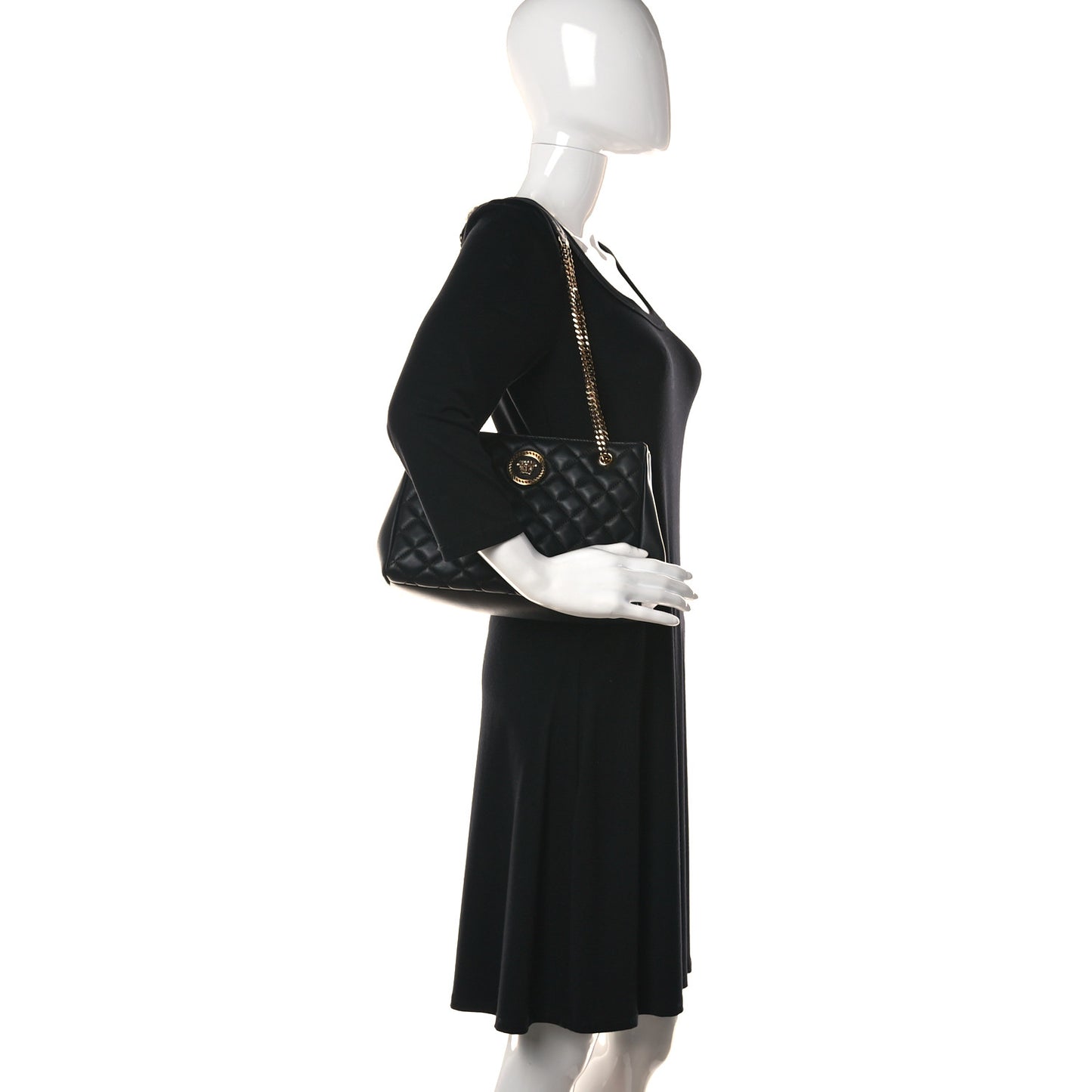 Nappa Quilted Medusa Chain Shoulder Bag Black