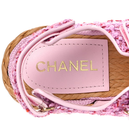 Chanel Tweed Lambskin Velcro Dad Sandals 38 Pink Multicolor 7 of 10