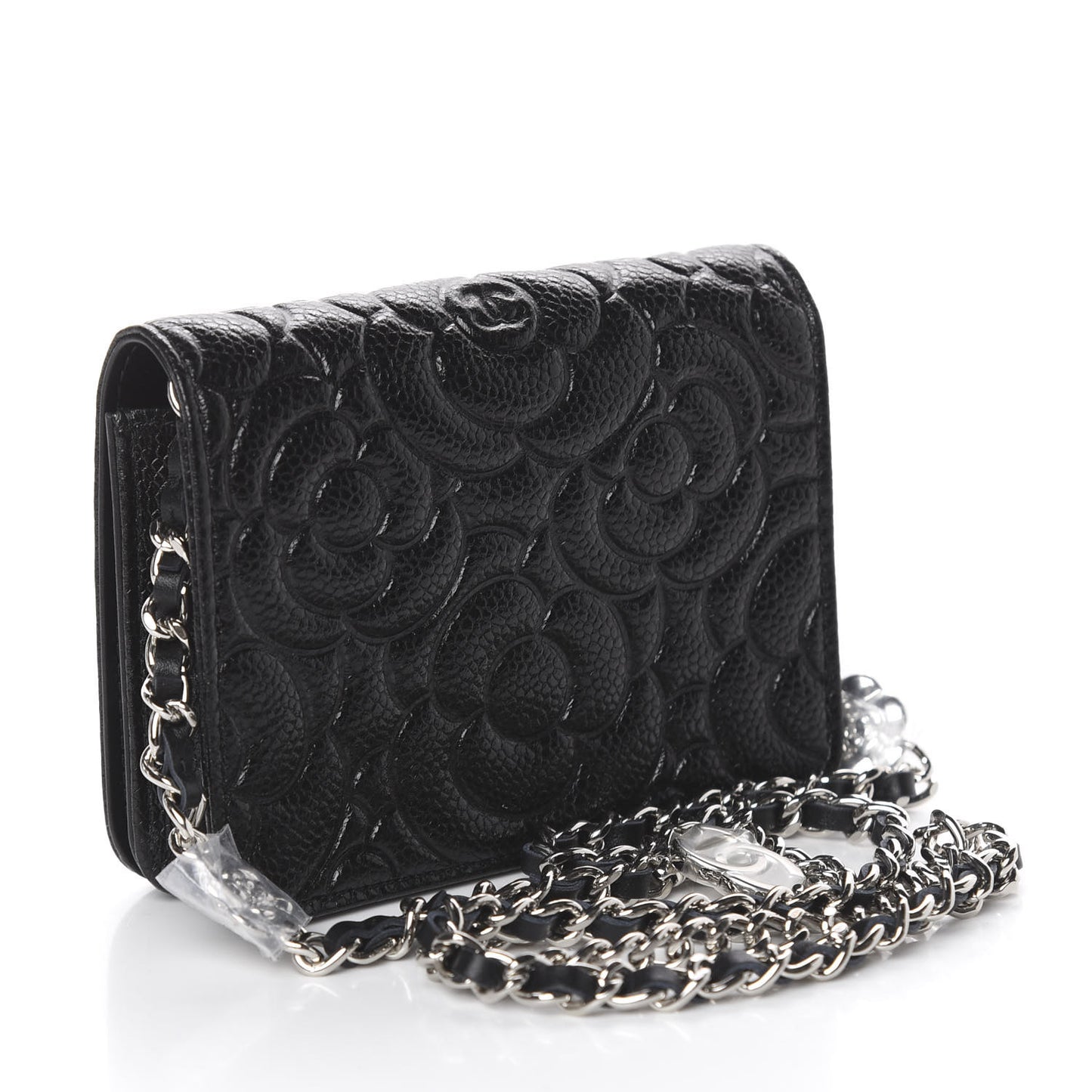 Caviar Camellia Embossed Chain Belt Bag Black