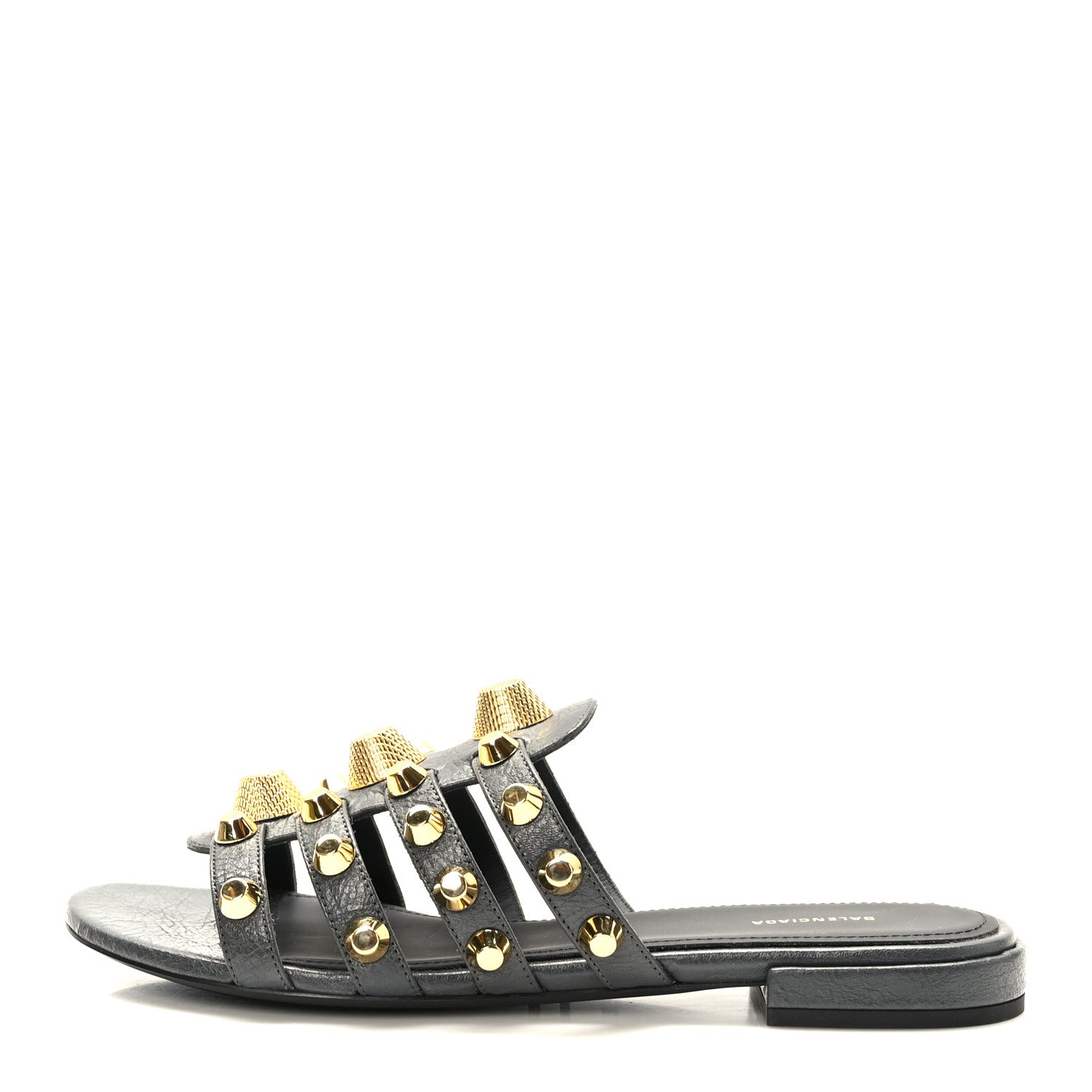 Balenciaga Agneau Lambskin Giant Gold Hardware Flat Sandals 36 Grey 1 of 9
