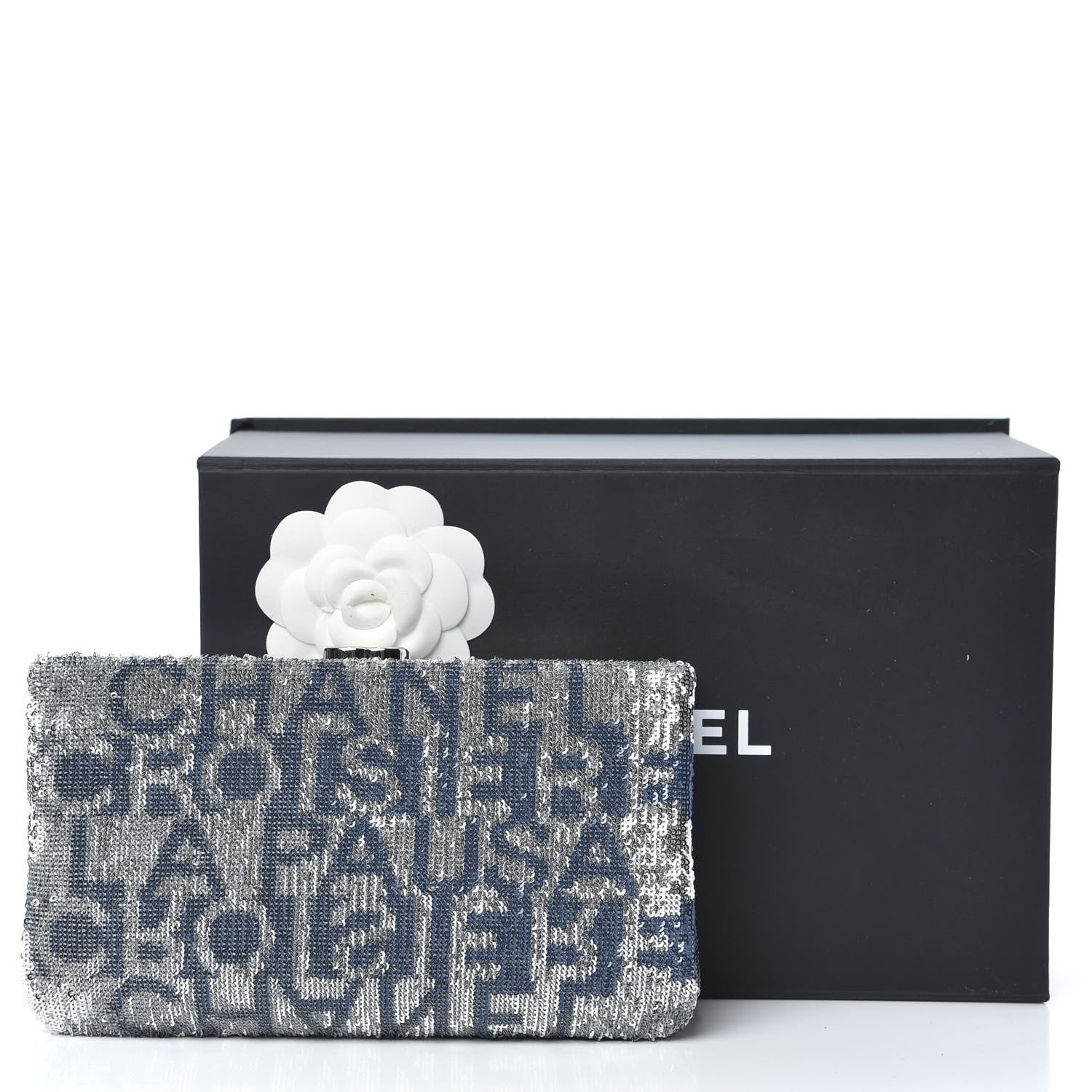 Chanel Sequin Satin Embroidered La Pausa Evening Clutch Silver Blue 10 of 10