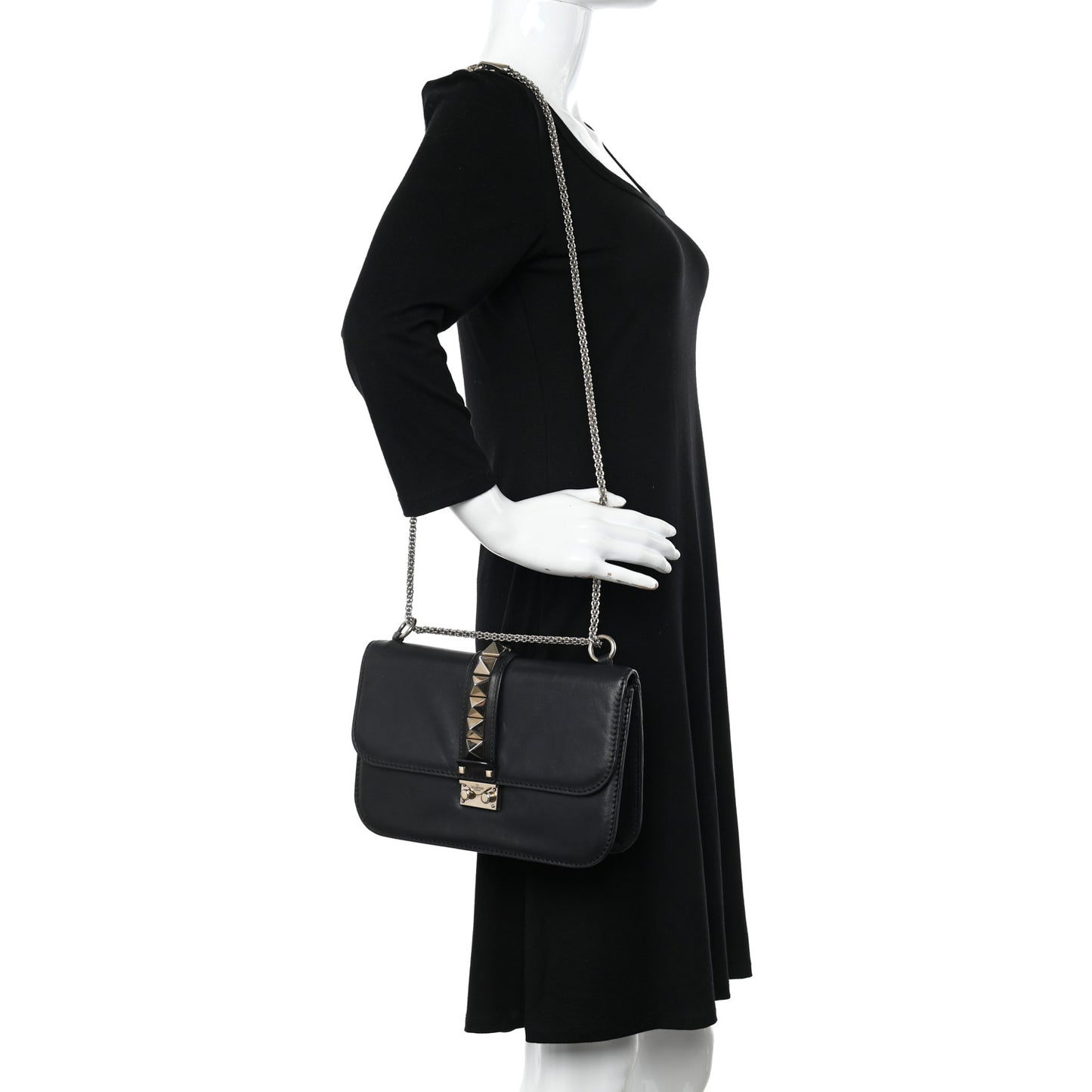 Vitello Medium Glam Lock Rockstud Flap Black