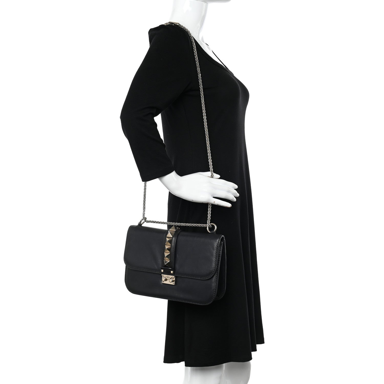 Valentino Garavani Vitello Medium Glam Lock Rockstud Flap Black 2 of 9