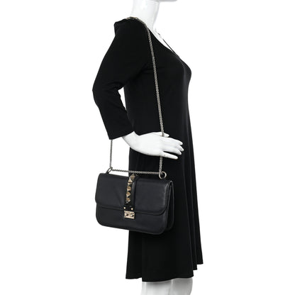 Valentino Garavani Vitello Medium Glam Lock Rockstud Flap Black 2 of 9