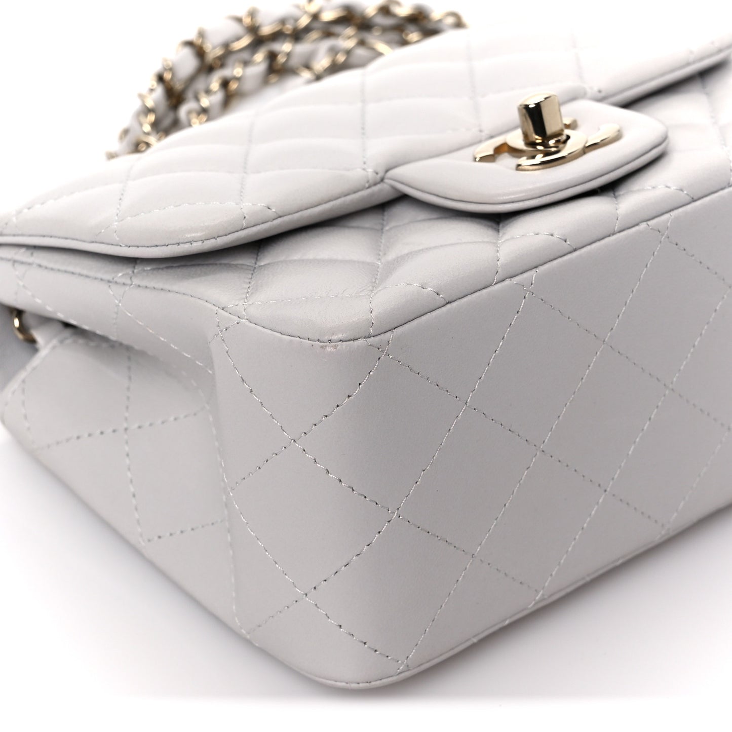 Lambskin Quilted Mini Square Flap Light Grey