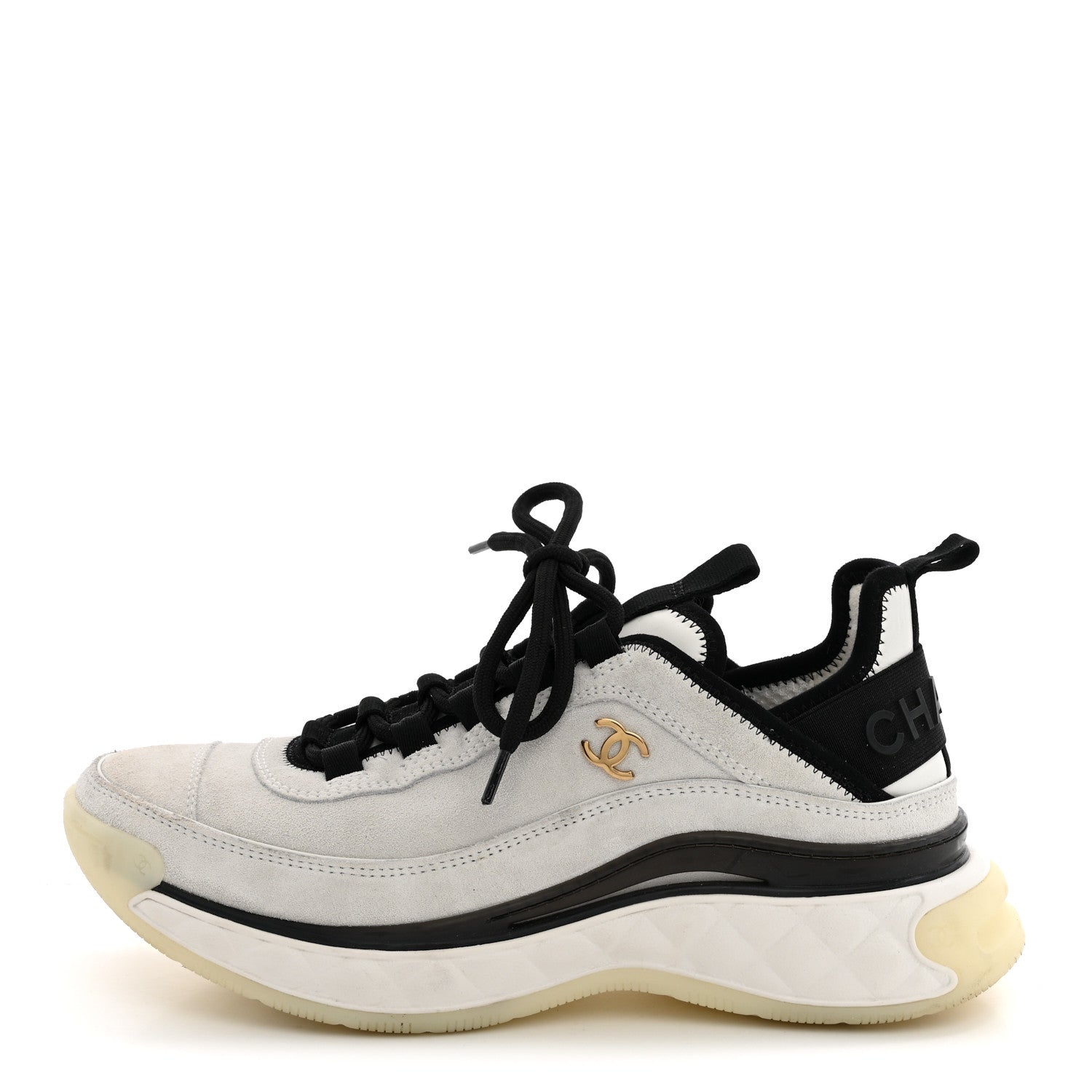 Chanel Suede Calfskin Nylon Grosgrain CC Sneakers 37.5 White 1 of 11