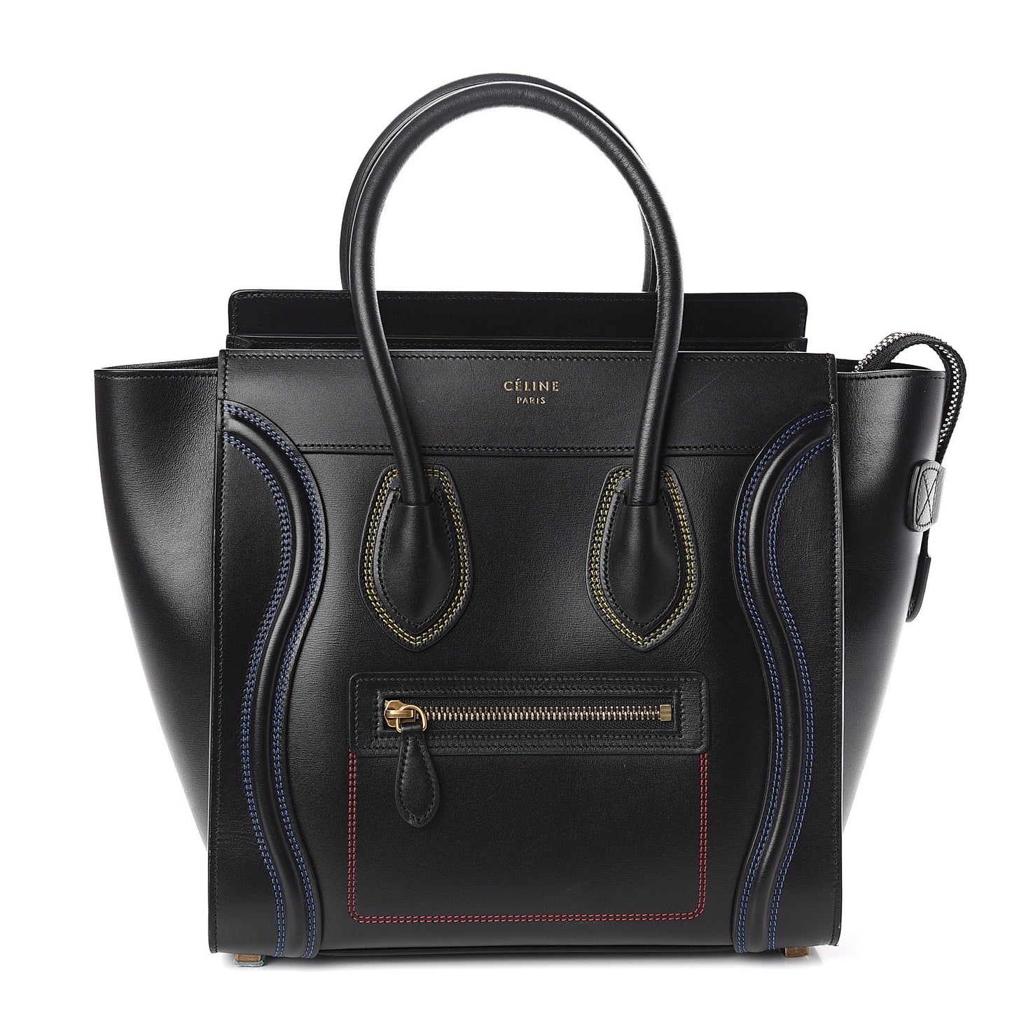 Smooth Calfskin Multicolor Double Stitching Micro Luggage Black
