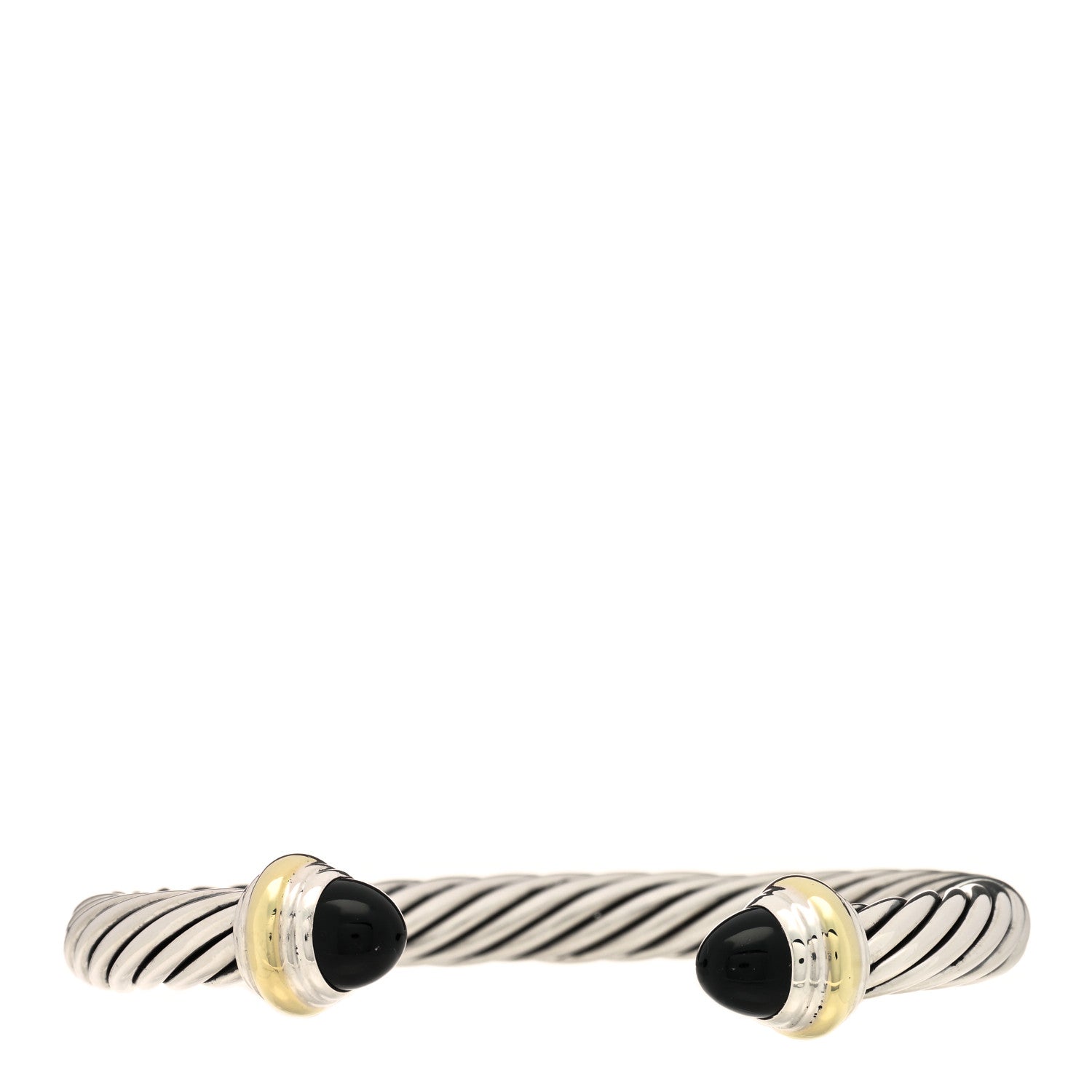David Yurman Sterling Silver 14K Yellow Gold Black Onyx 7mm Cable Classics Bracelet 1 of 3