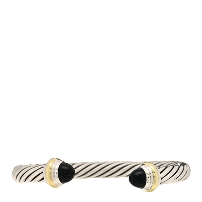 David Yurman Sterling Silver 14K Yellow Gold Black Onyx 7mm Cable Classics Bracelet 1 of 3