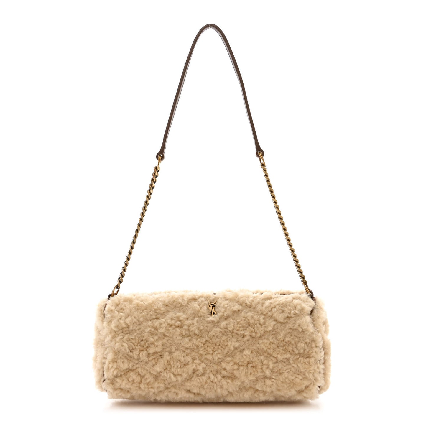 Shearling Monogram Mini Sade Tube Bag Natural