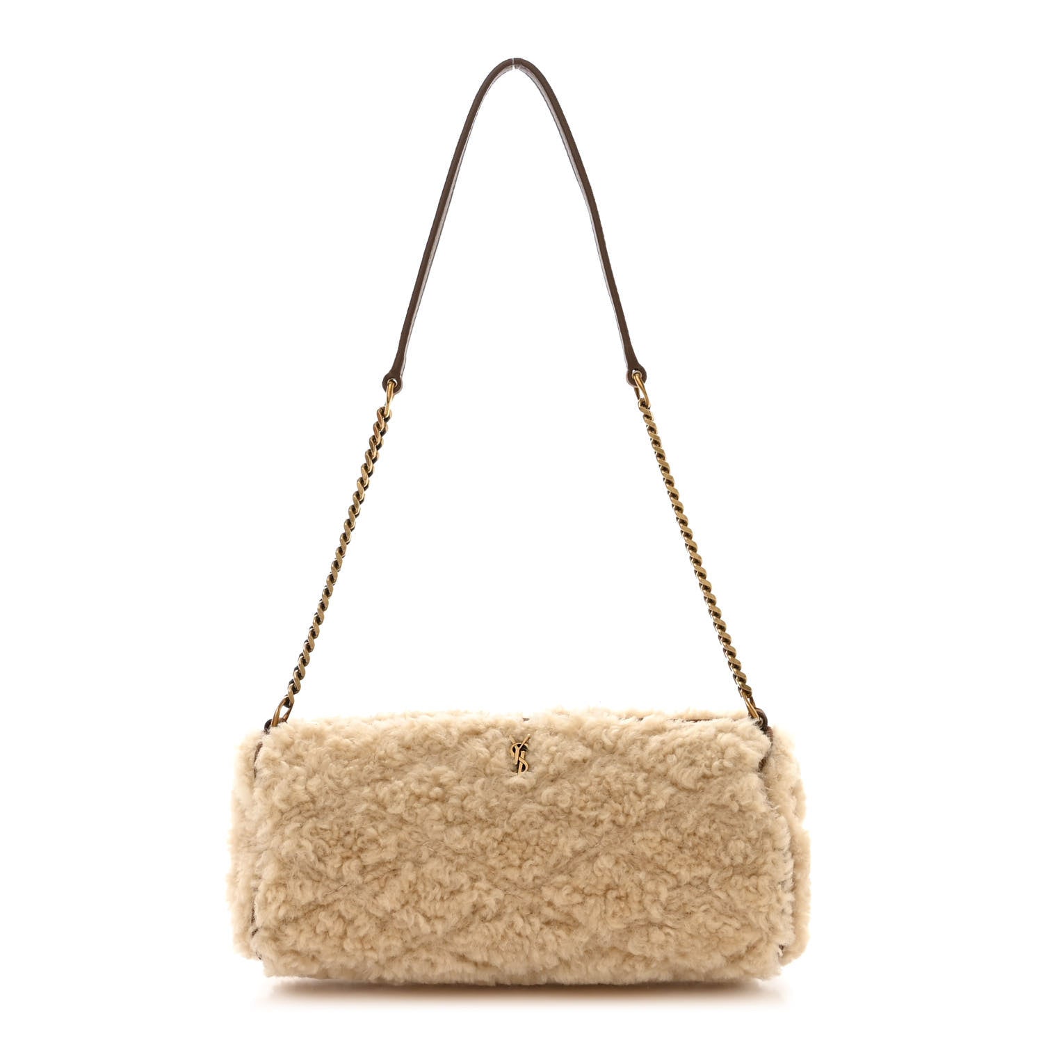 Saint Laurent Shearling Monogram Mini Sade Tube Bag Natural 1 of 10