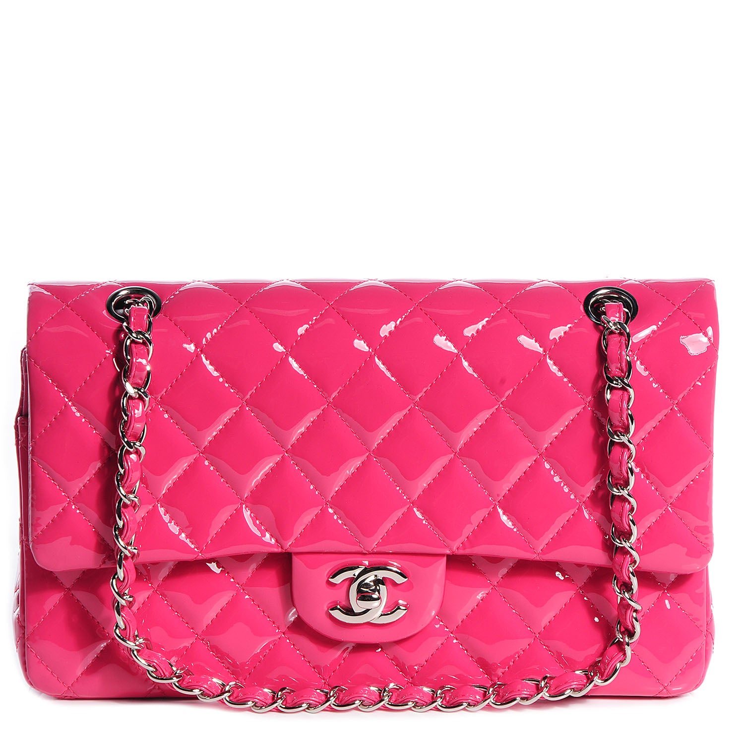 Chanel Patent Quilted Medium Double Flap Fuchsia 1 of 9