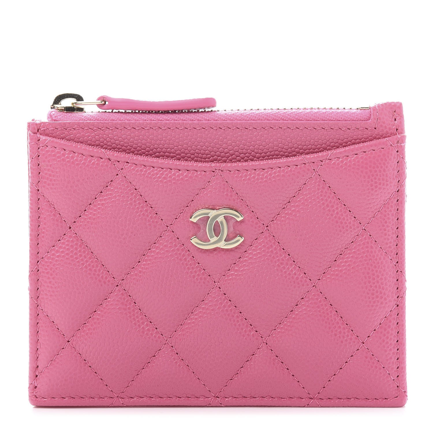 Chanel Caviar Quilted CC Zip Card Holder Pink 1 of 10