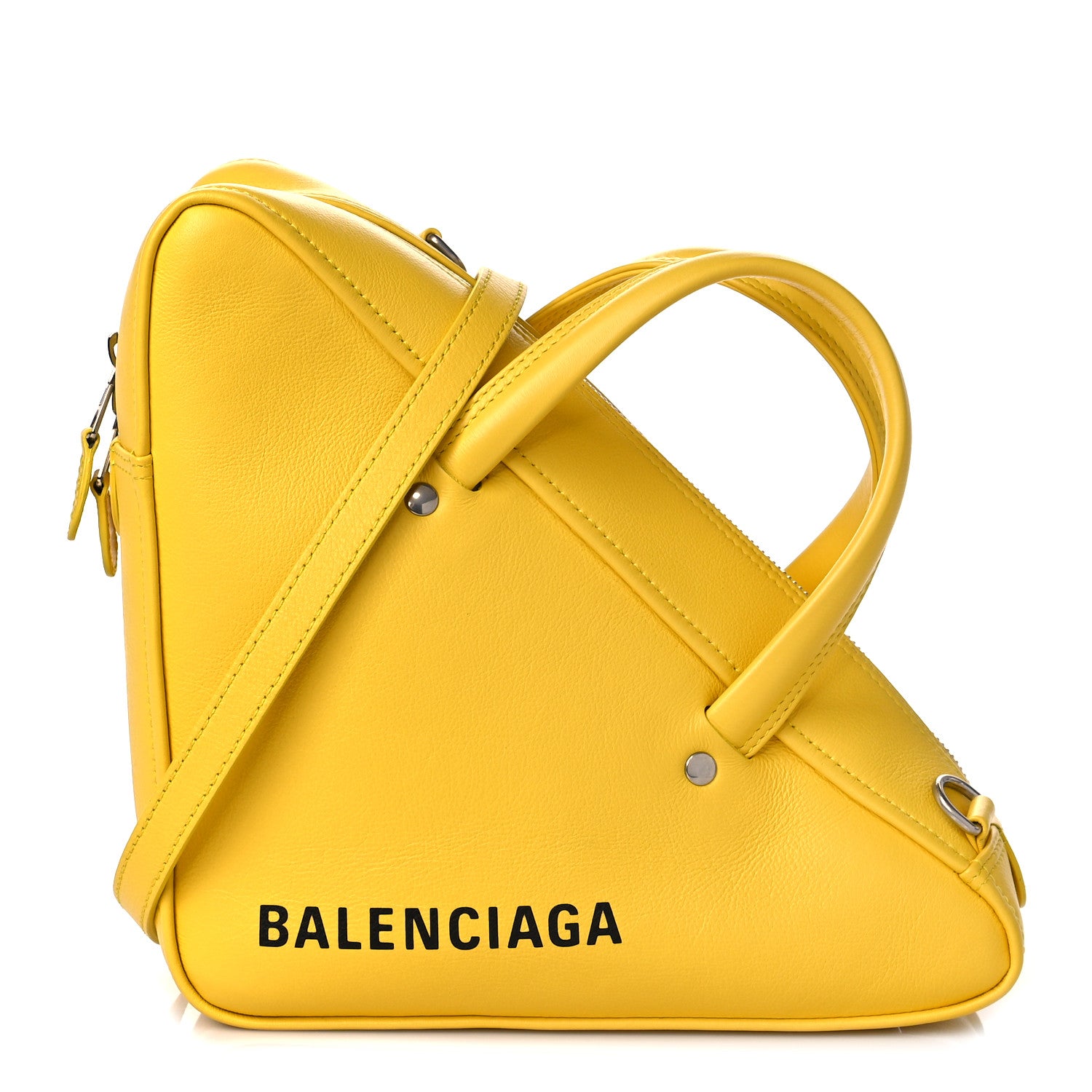 Balenciaga Shiny Day Calfskin Logo S Triangle Duffle Jaune Black 1 of 10