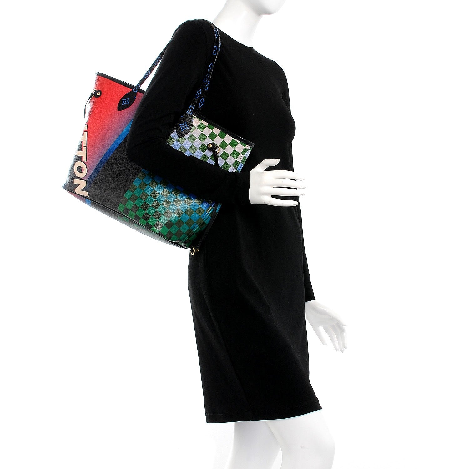 Louis Vuitton Damier Race Neverfull MM Noir Rouge 2 of 11