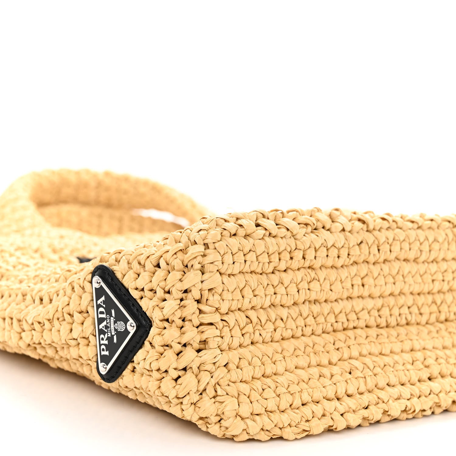 Prada Yarn Raffia Effect Crochet Embroidered Small Logo Tote Naturale 8 of 9