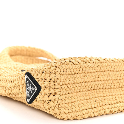 Prada Yarn Raffia Effect Crochet Embroidered Small Logo Tote Naturale 8 of 9