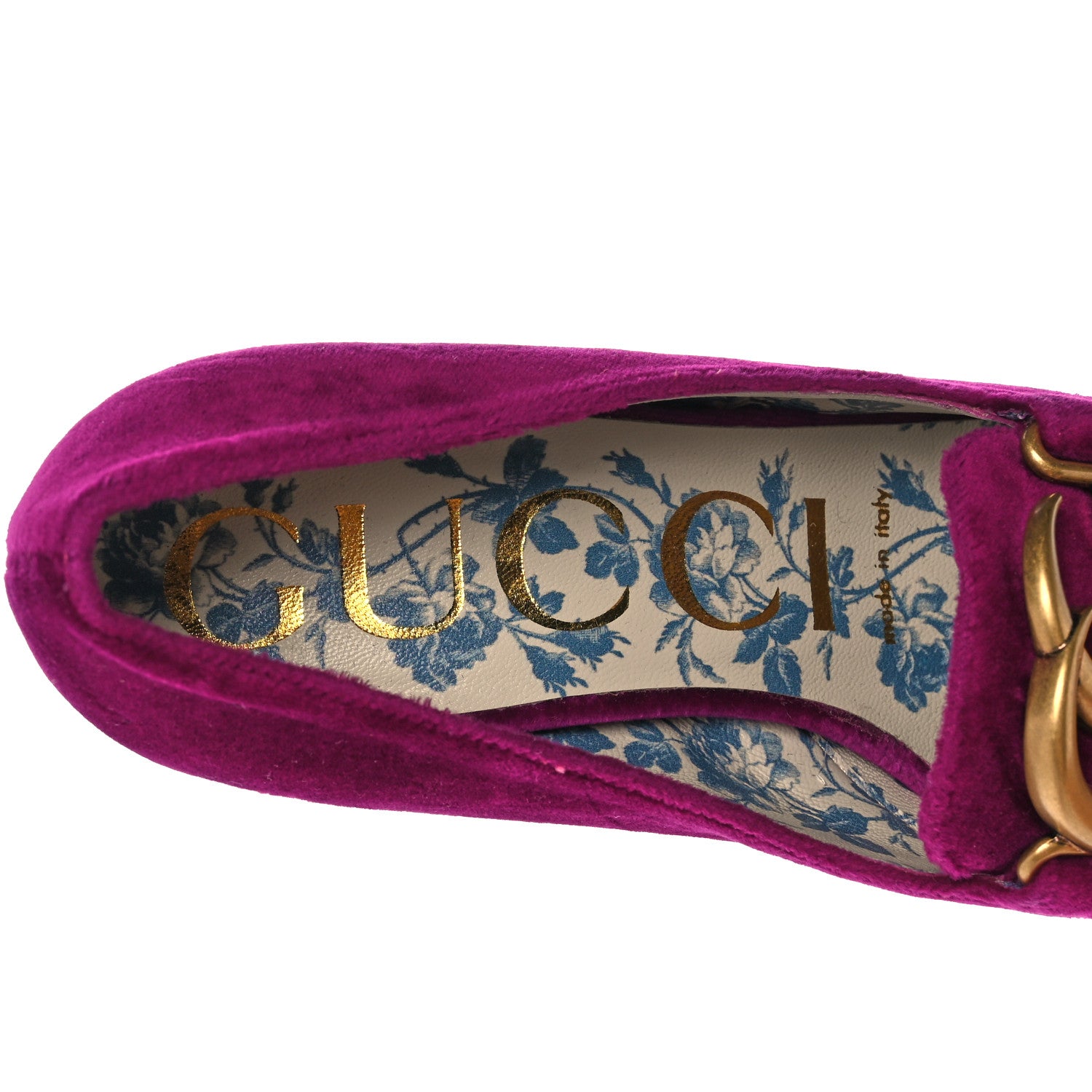 Gucci Velvet GG Victoire Block Mid Heel Loafer Pumps 35.5 Fucsia Violet Cyclamen 7 of 9