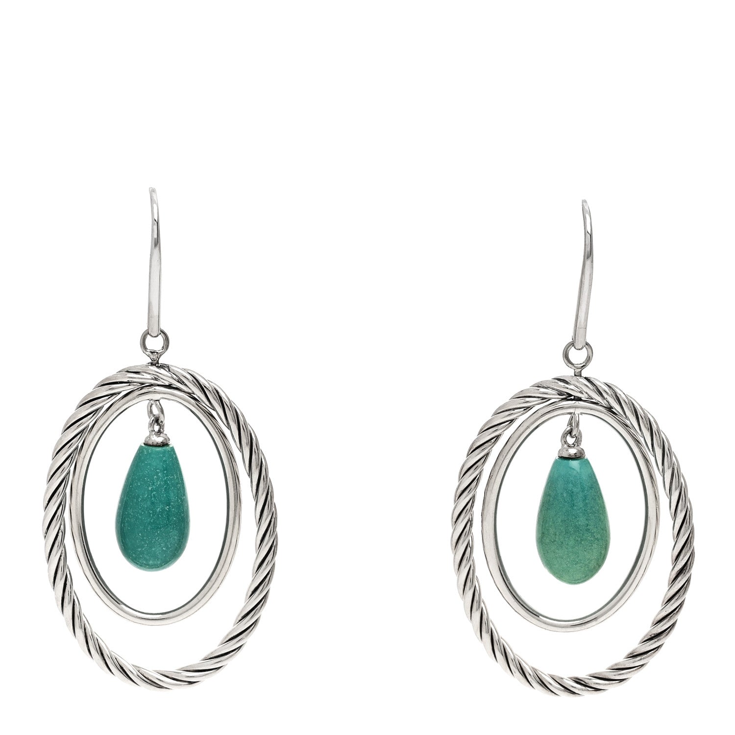 David Yurman Sterling Silver Turquoise Oval Drop Earrings 1 of 4