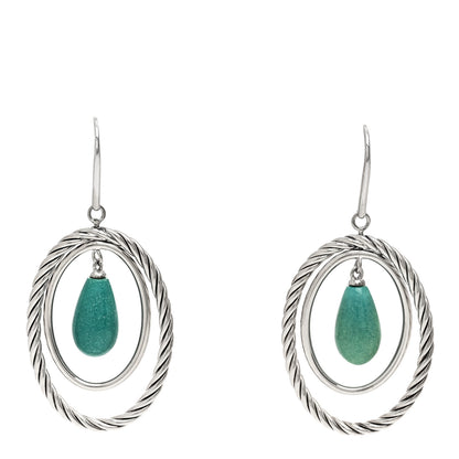 David Yurman Sterling Silver Turquoise Oval Drop Earrings 1 of 4