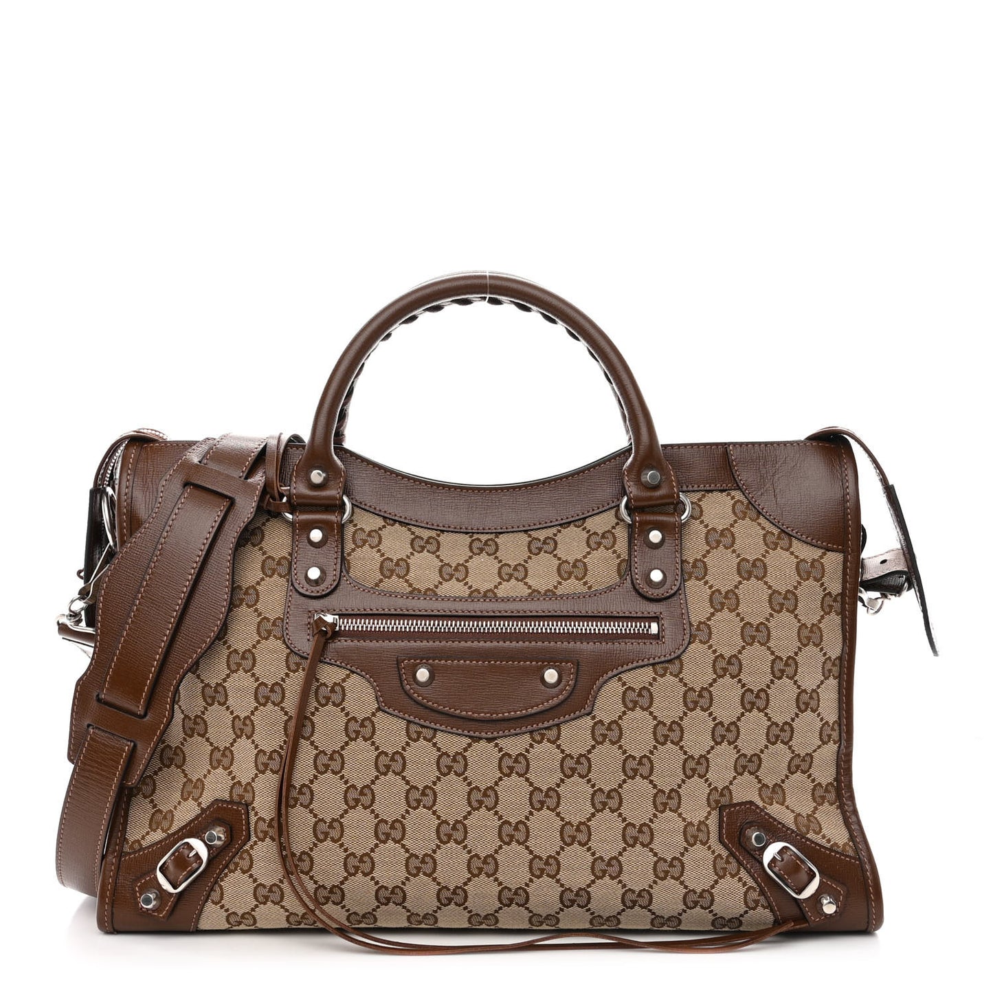 X GUCCI GG Monogram Azalea Calfskin Neo Classic Silver Hardware Medium City Beige Ebony Brown Sugar