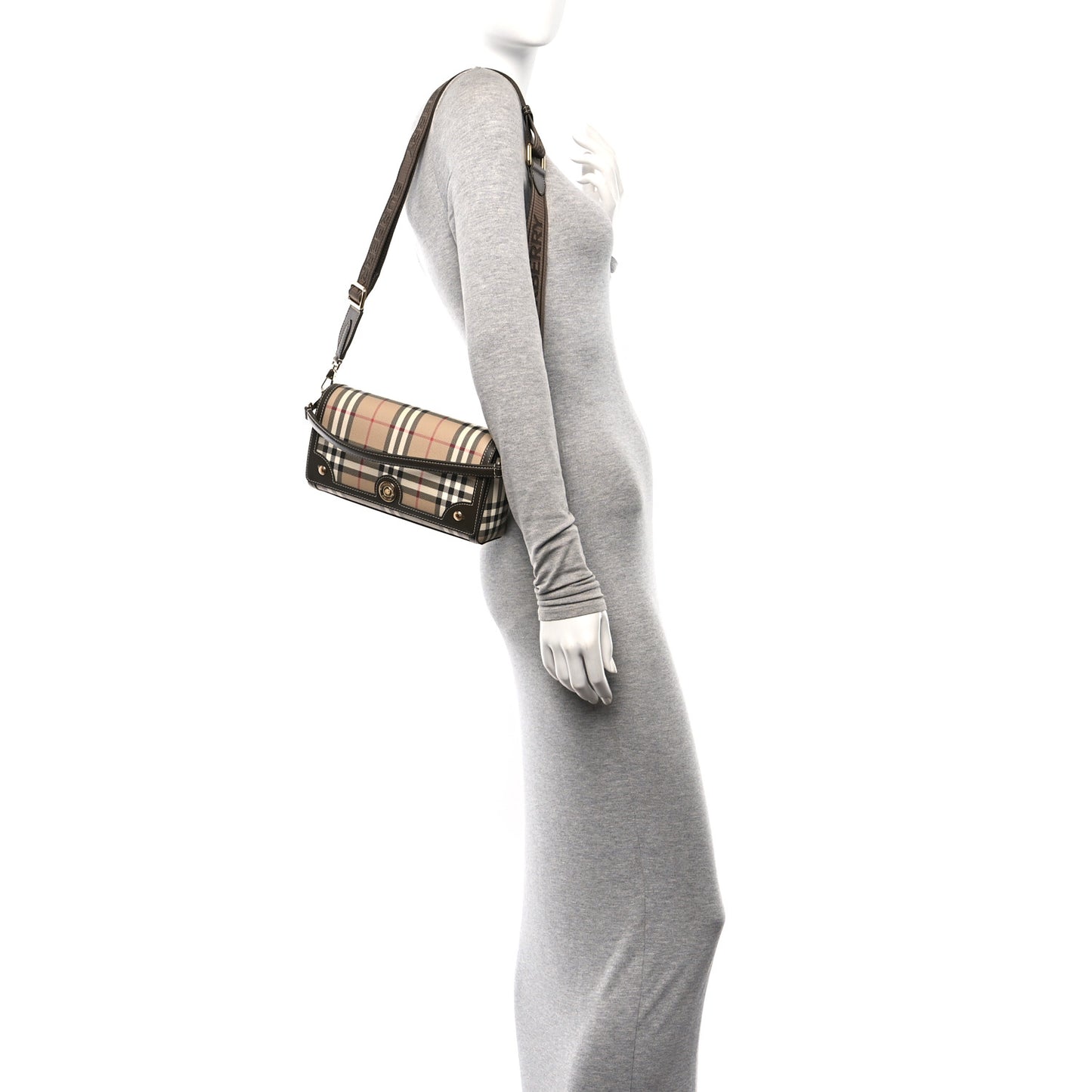 Coated Canvas Calfskin Vintage Check Small Note Crossbody Bag Military