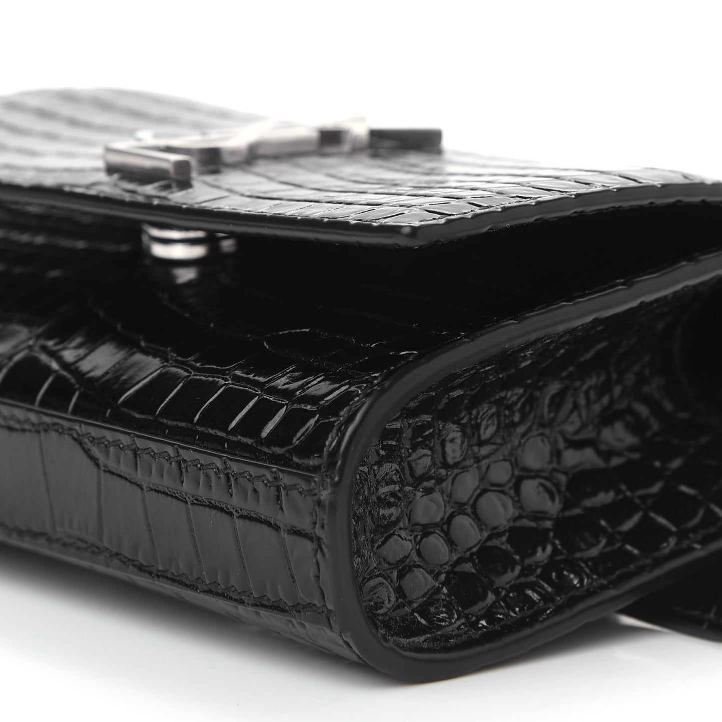 Calfskin Crocodile Embossed Monogram Kate Belt Bag Black