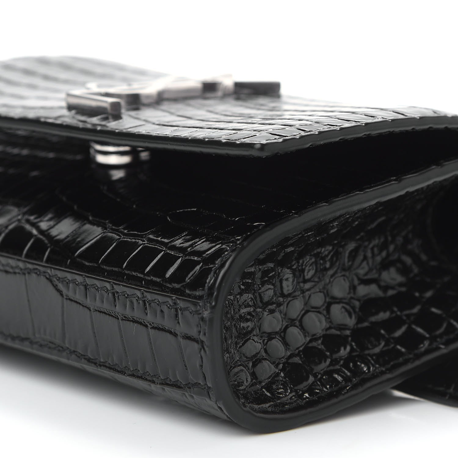 Saint Laurent Calfskin Crocodile Embossed Monogram Kate Belt Bag Black 8 of 8