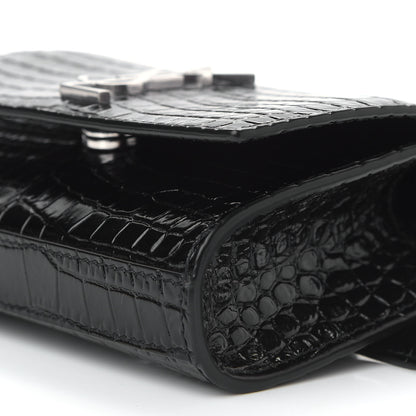 Saint Laurent Calfskin Crocodile Embossed Monogram Kate Belt Bag Black 8 of 8