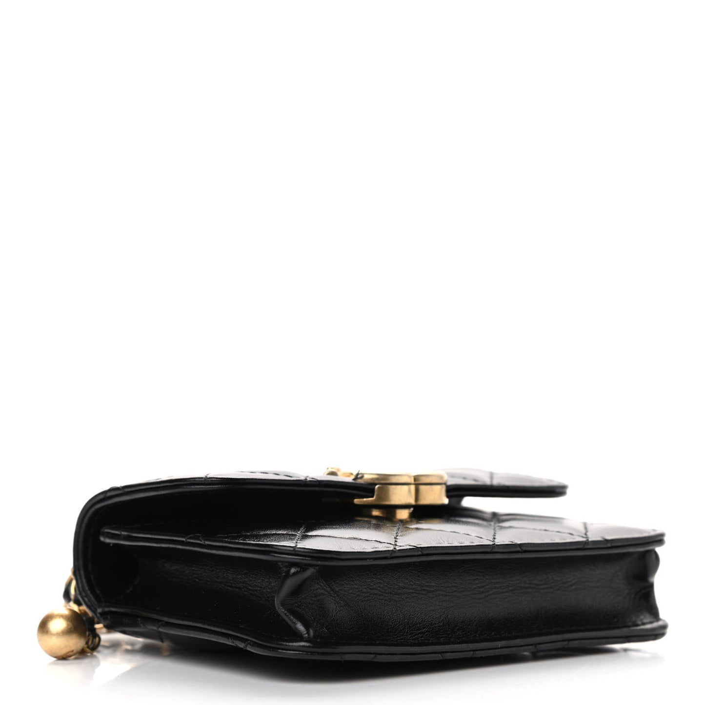 Calfskin Quilted Perfect Fit Coin Purse With Chain Black