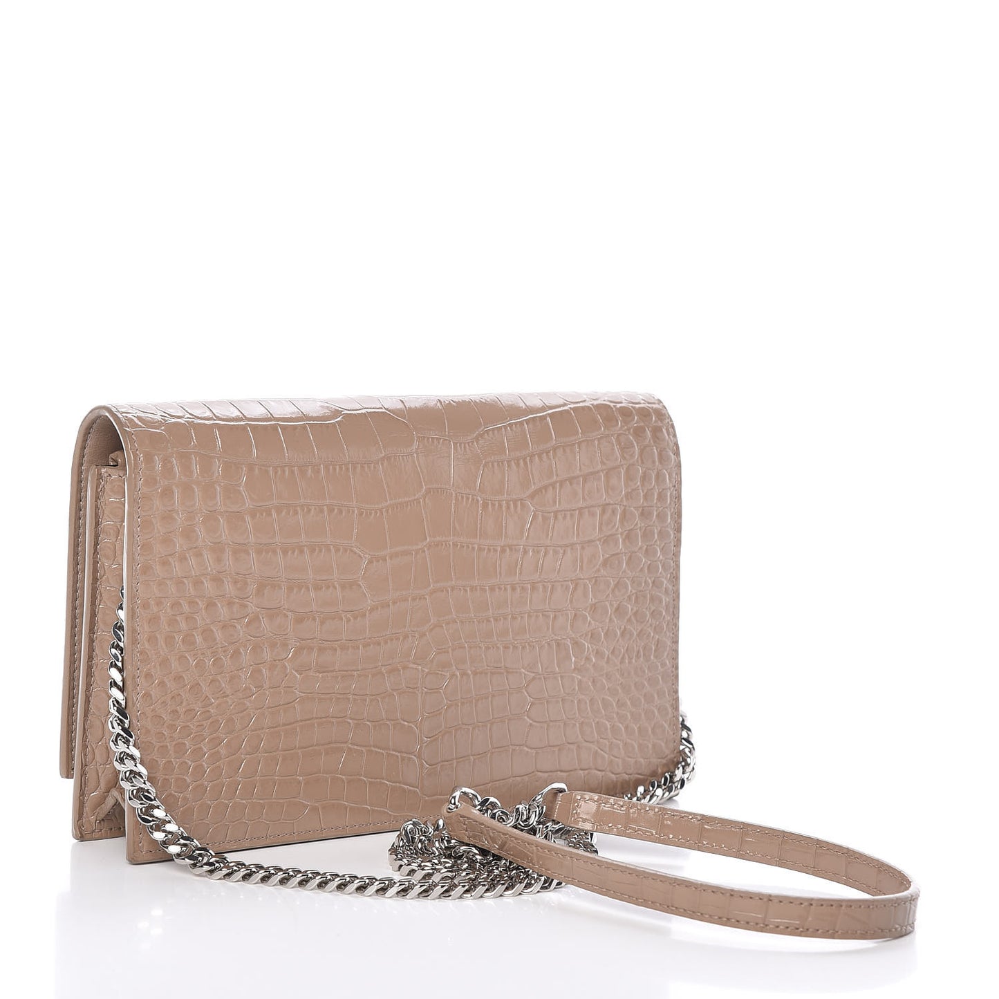 Calfskin Crocodile Embossed Kate Monogram Tassel Chain Wallet Taupe
