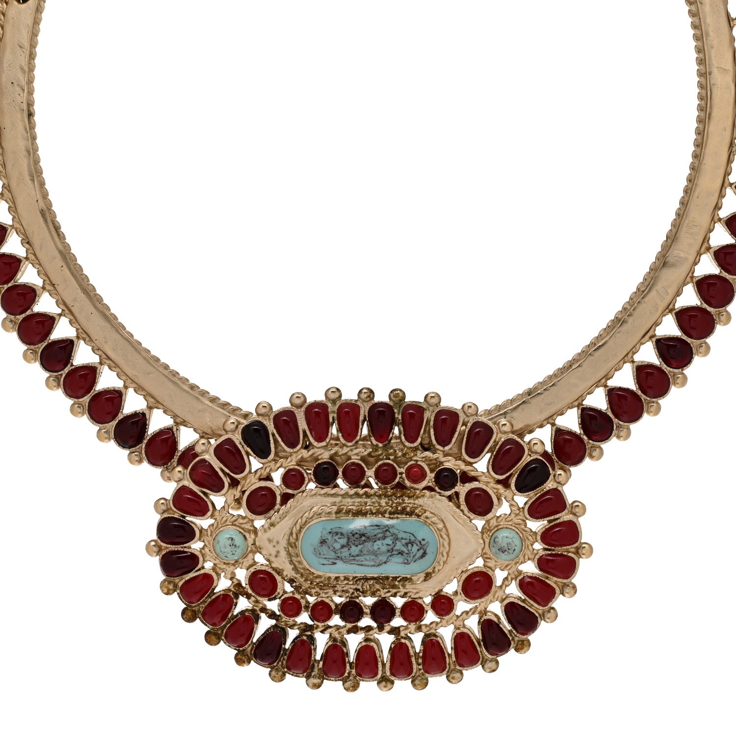 Chanel Enamel Gripoix Necklace Turquoise Burgundy 3 of 5