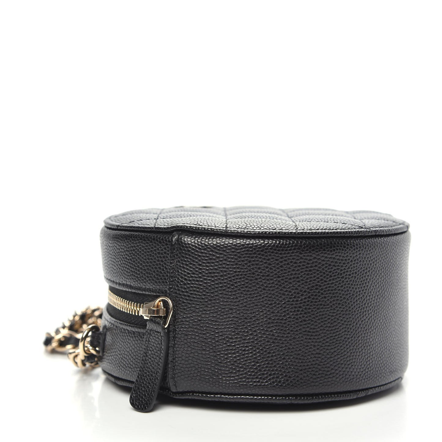 Caviar Quilted Round Clutch With Chain Black