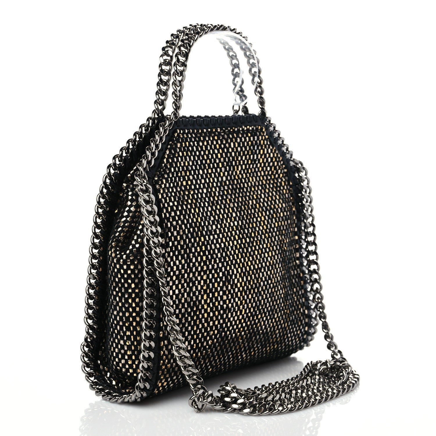 Stella McCartney Metallic Woven Raffia Tiny Fold Over Falabella Black Gold 2 of 7