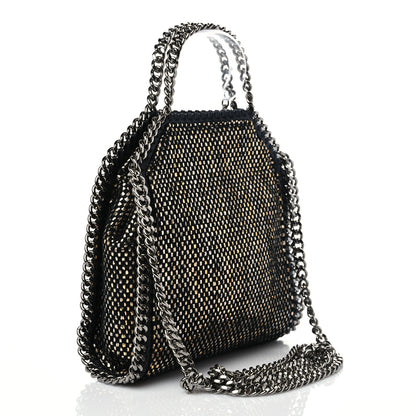 Stella McCartney Metallic Woven Raffia Tiny Fold Over Falabella Black Gold 2 of 7