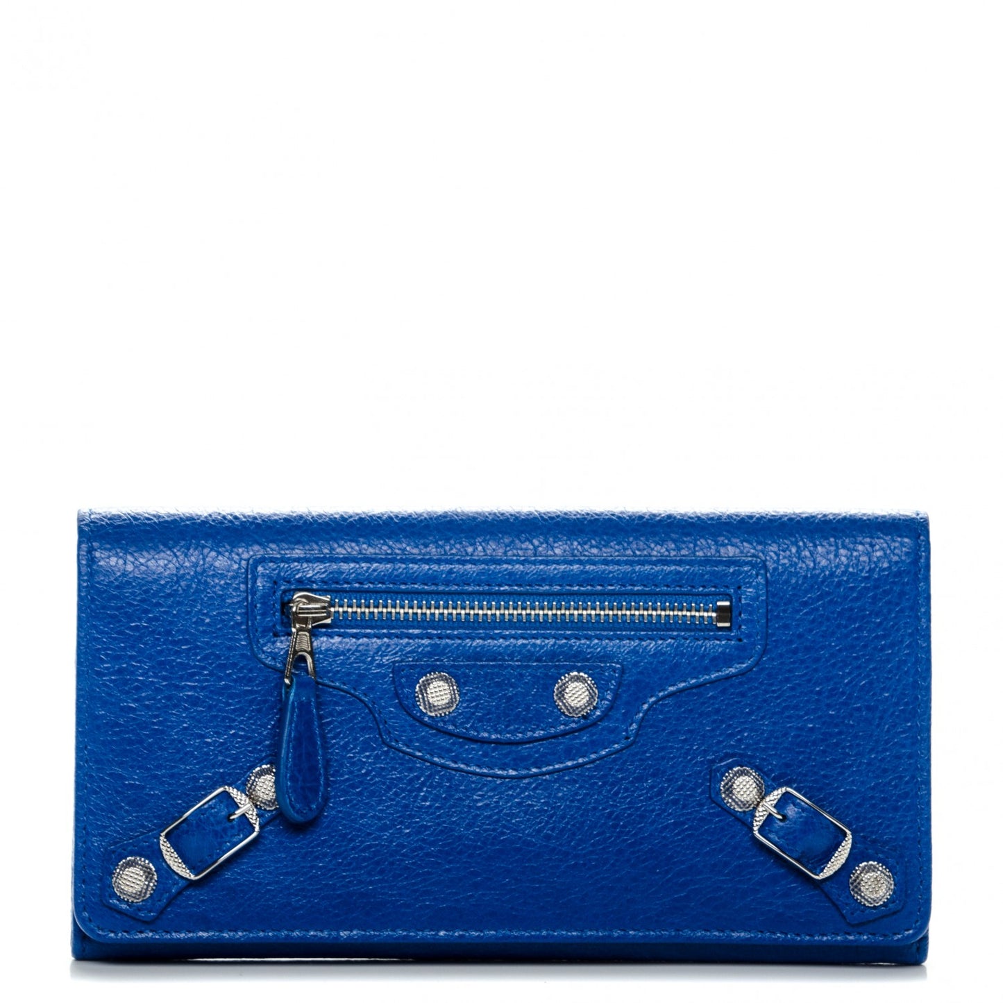 Agneau Giant 12 Silver Hardware Money Wallet Bleu Lazuli
