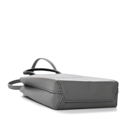 Balenciaga Squared Calfskin Logo Shopping Phone Holder Bag Balenciaga Grey 4 of 9