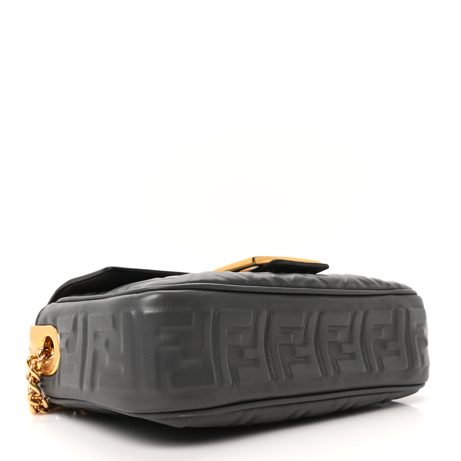 Fendi Nappa Small FF Embossed Mid Chain Baguette Anthracite 4 of 9