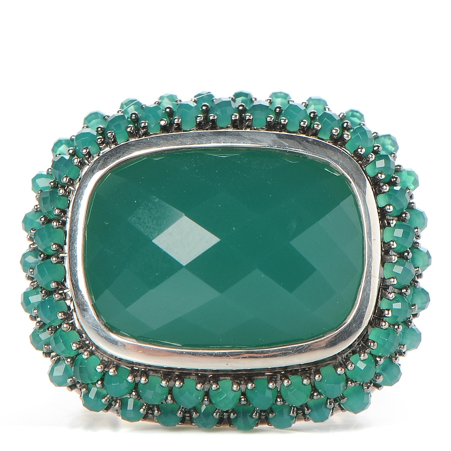 David Yurman Sterling Silver Green Onyx 18mm Osetra Ring 54 7 1 of 5
