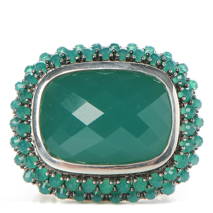 David Yurman Sterling Silver Green Onyx 18mm Osetra Ring 54 7 1 of 5
