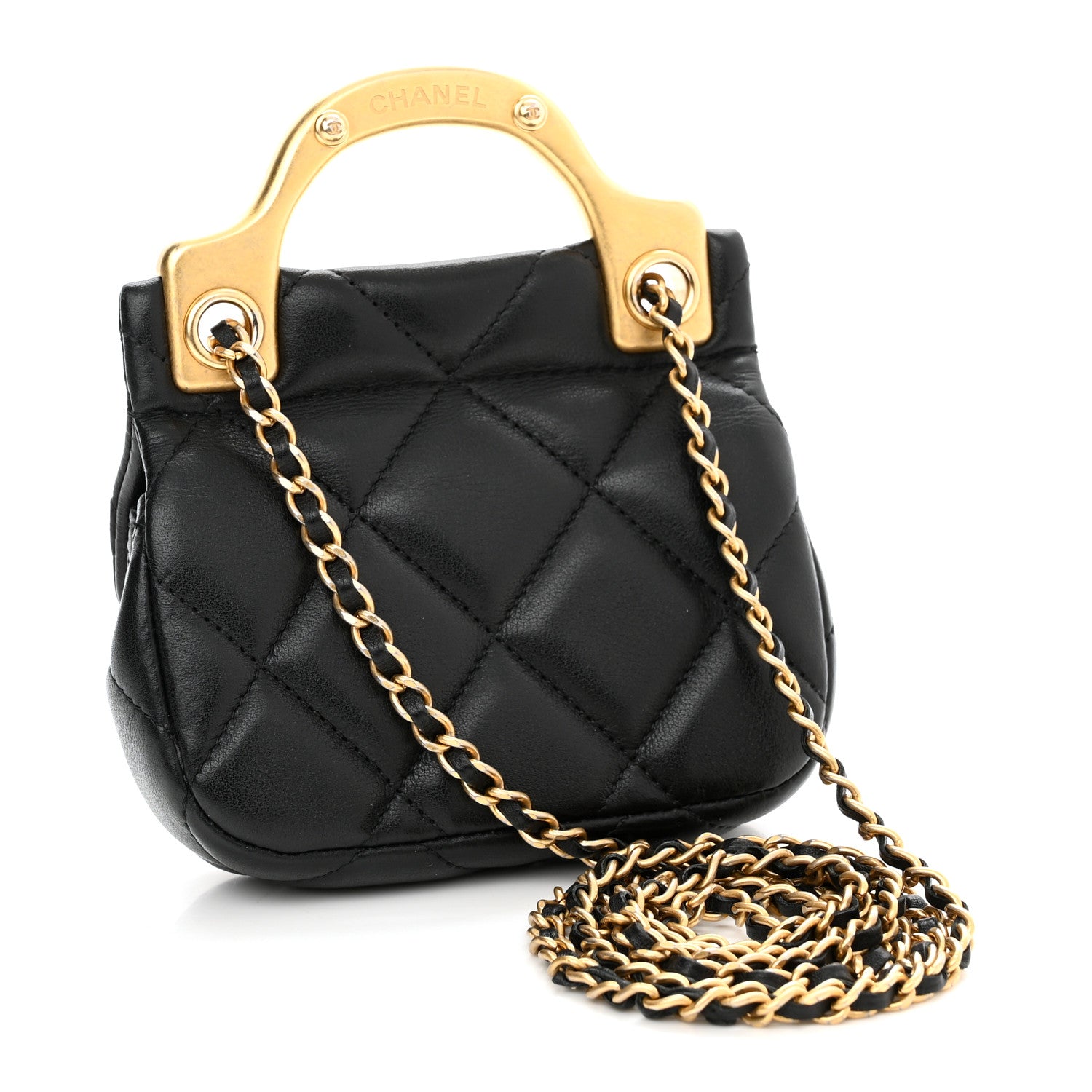 Chanel Calfskin Quilted Lady Handle Flap Card Holder With Chain Black 3 of 12