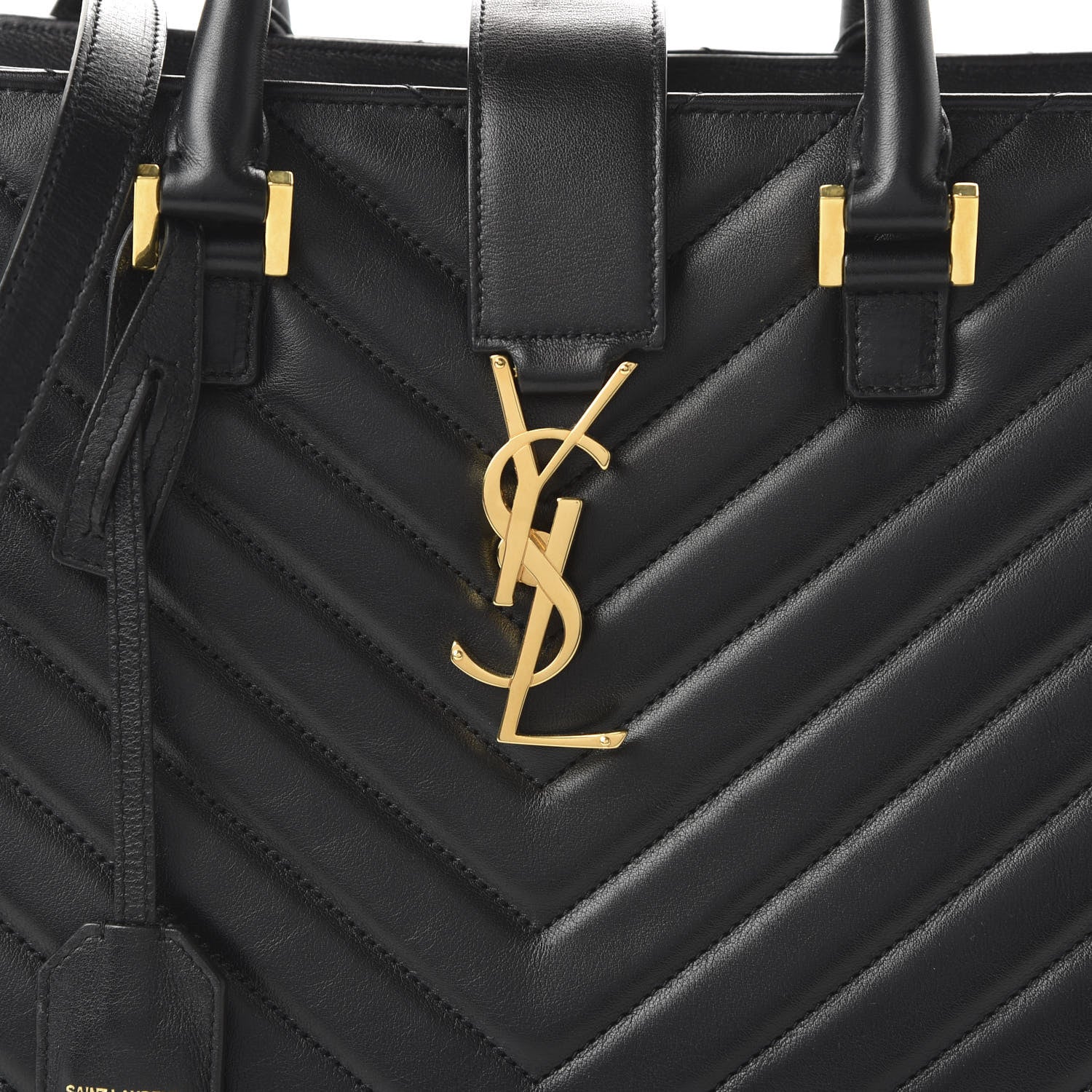 Saint Laurent Calfskin Matelasse Chevron Small Monogram Cabas Black 9 of 9